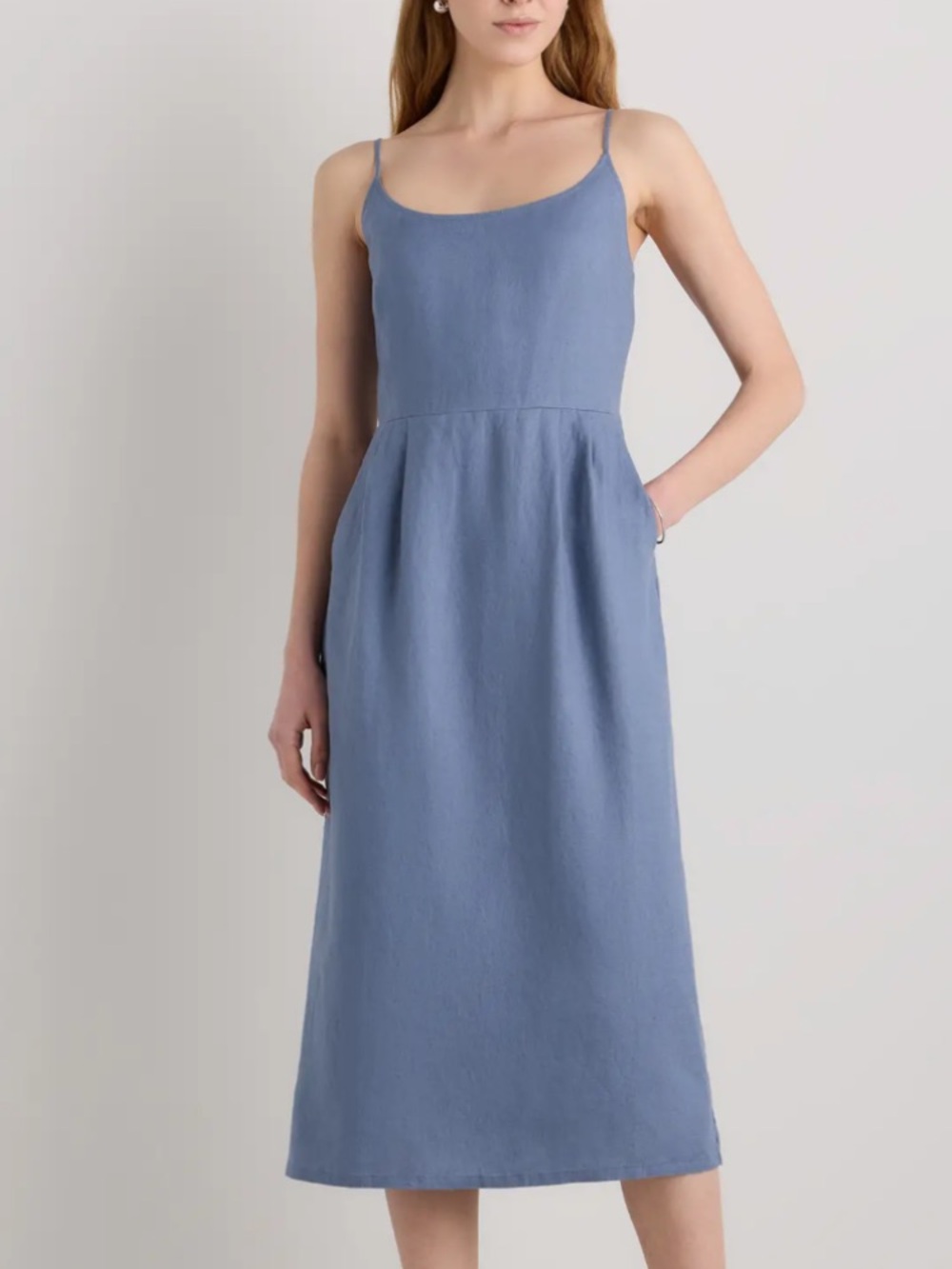 Quince Dusty Blue Midi Slip Dress
